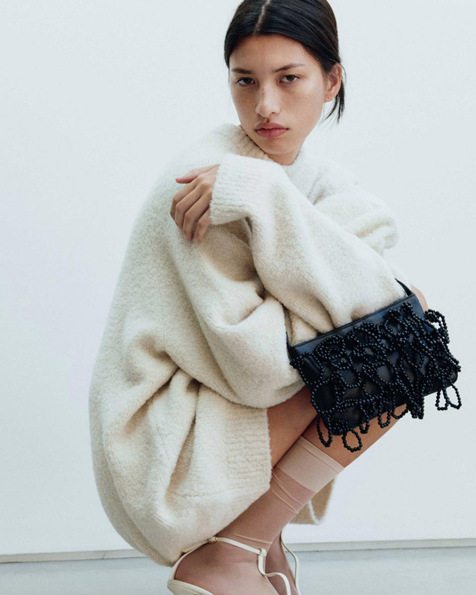 The Pearly Pearl - Pearl and Black Leather Handbag