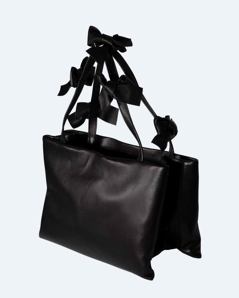 Bows - Large Black Deadstock Leather Tote Bag w/ Bows