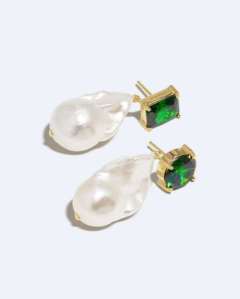 Blink - Pearl and Emerald Zirconia Recycled Gold Vermeil Earrings