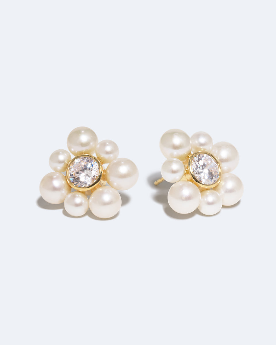 Dandelion - Pearl and Zirconia Recycled Gold Vermeil Earrings