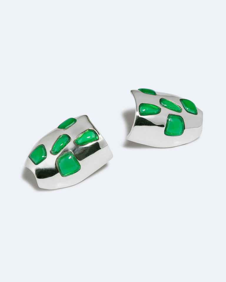 Cobblestones - Green Resin Stone and Silver Plated Earrings