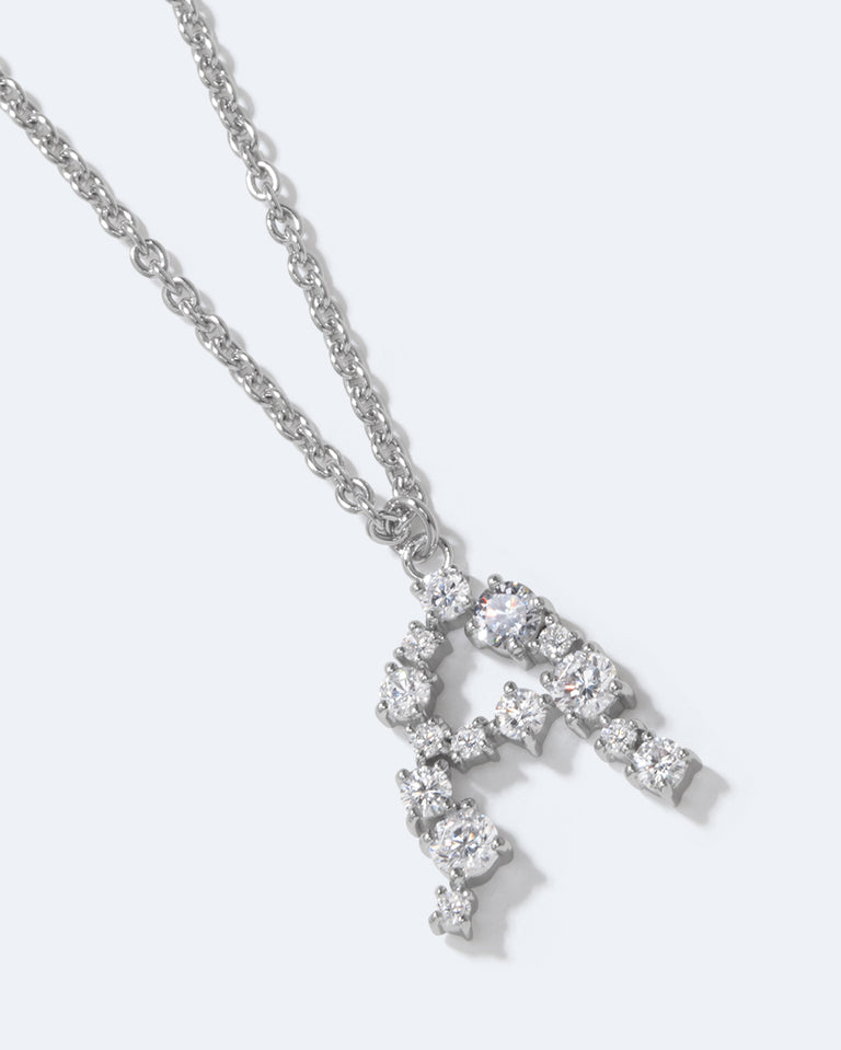 Glitchy A - Cubic Zirconia and Rhodium Plated Pendant