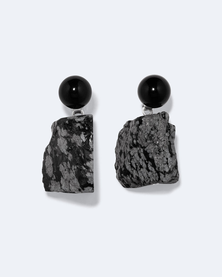 The Way Light Steals - Onyx and Snowflake Obsidian Recycled Silver Earrings