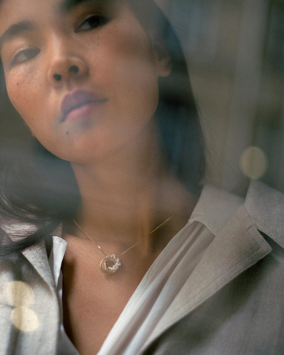The Echoes of a Time of Solitude - Pearl and White Topaz Recycled Gold Vermeil Pendant