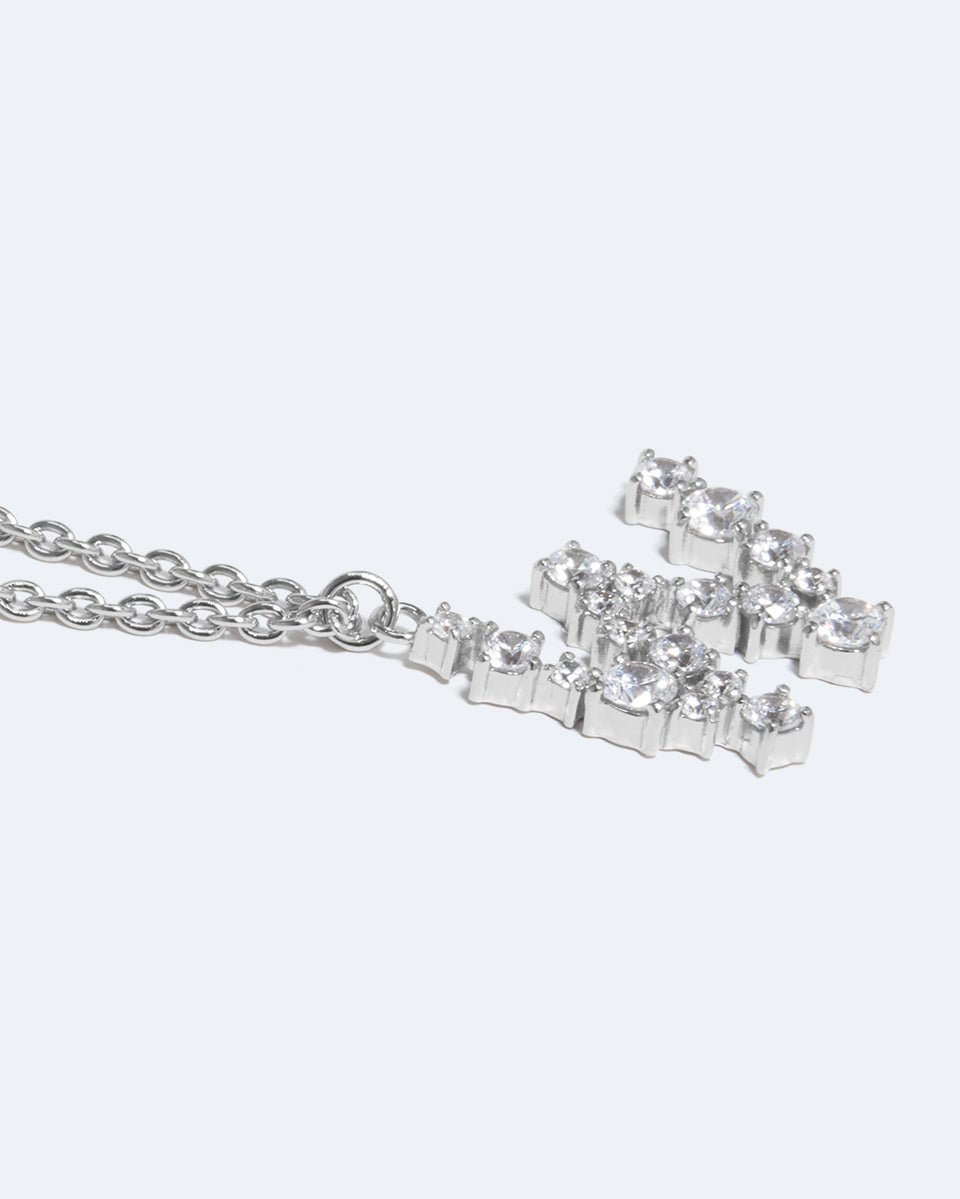 Glitchy W - Cubic Zirconia and Rhodium Plated Pendant