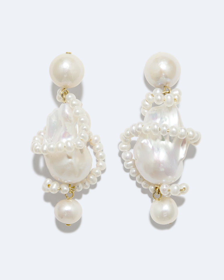 Carvings  - Pearl and Recycled Gold Vermeil Earrings
