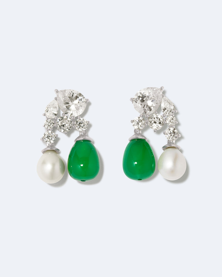A Quiet Rebellion - Pearl, Zirconia and Green Quartz Recycled Silver Earrings