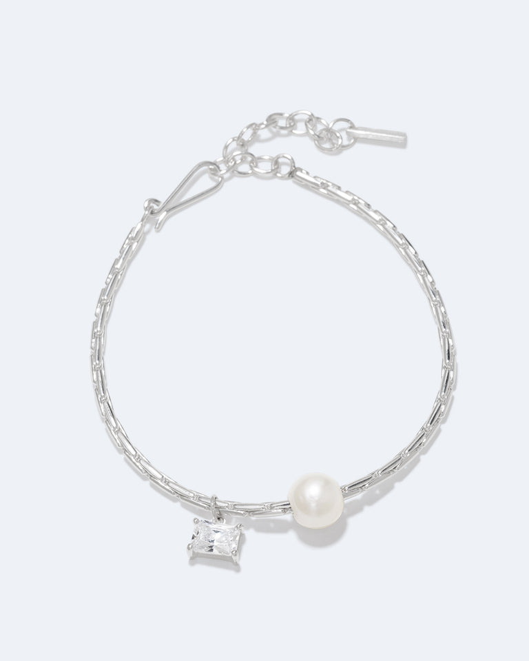 The Locus of Fortitude - Pearl and Zirconia Sterling Silver Bracelet