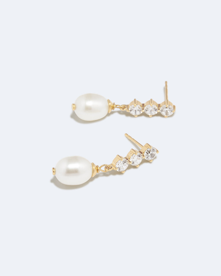 Voyage - Pearl and Zirconia Recycled Gold Vermeil Earrings