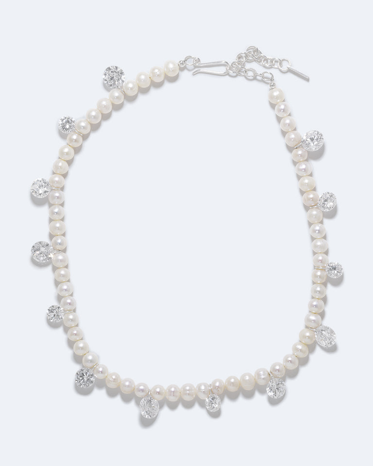 Dreaming Awake - Pearl and Zirconia Recycled Silver Necklace