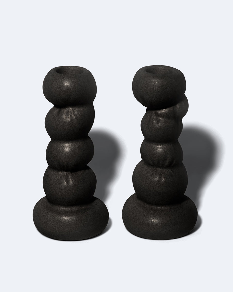 Misfits - Set of 2 Candlesticks in Matte Black