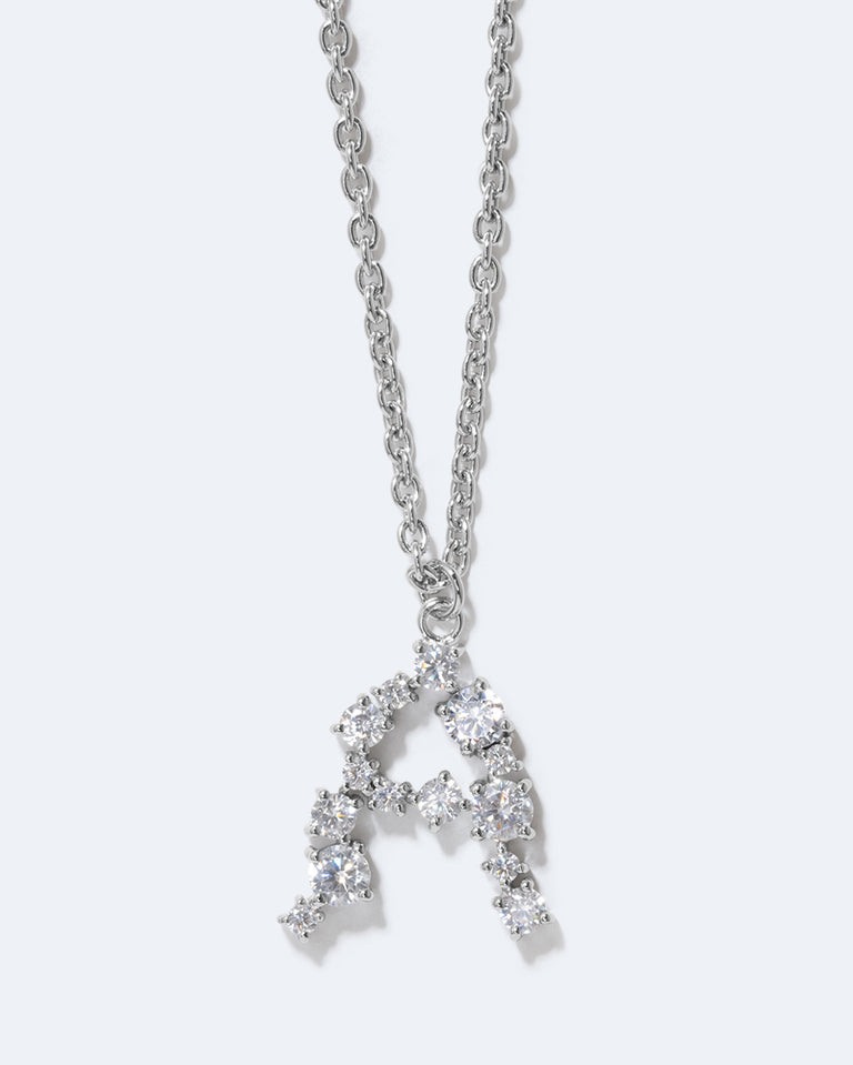 Glitchy A - Cubic Zirconia and Rhodium Plated Pendant
