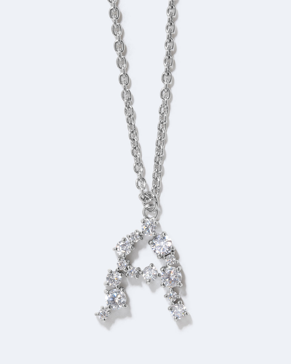 Glitchy A - Cubic Zirconia and Rhodium Plated Pendant