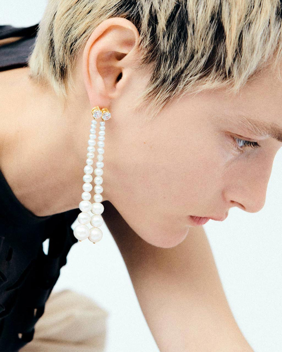 Whispering Plinths - Pearl and Zirconia Recycled Gold Vermeil Earrings