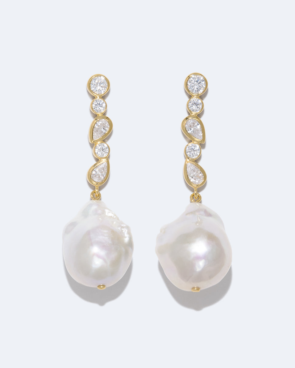 Pitter‐Patter - Pearl and Zirconia Recycled Gold Vermeil Earrings