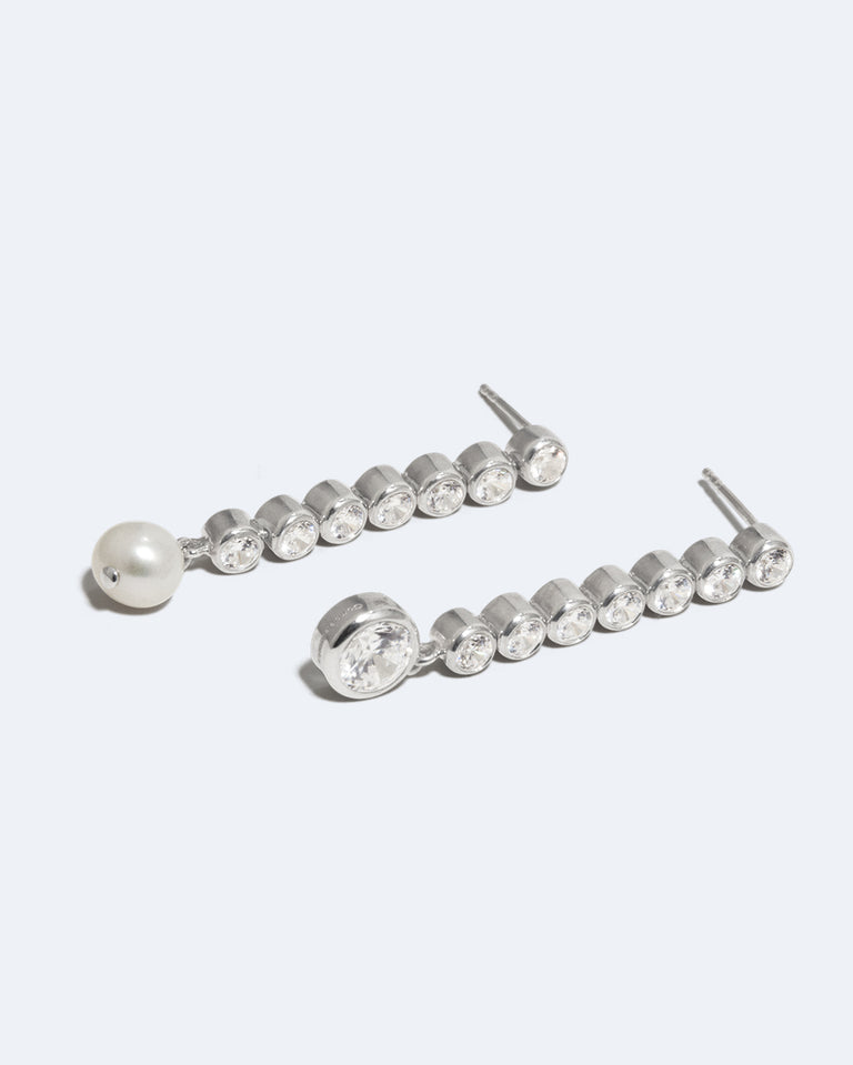 Multiply Zero by Zero and You Get Zero - Pearl and Zirconia Recycled Silver Earrings