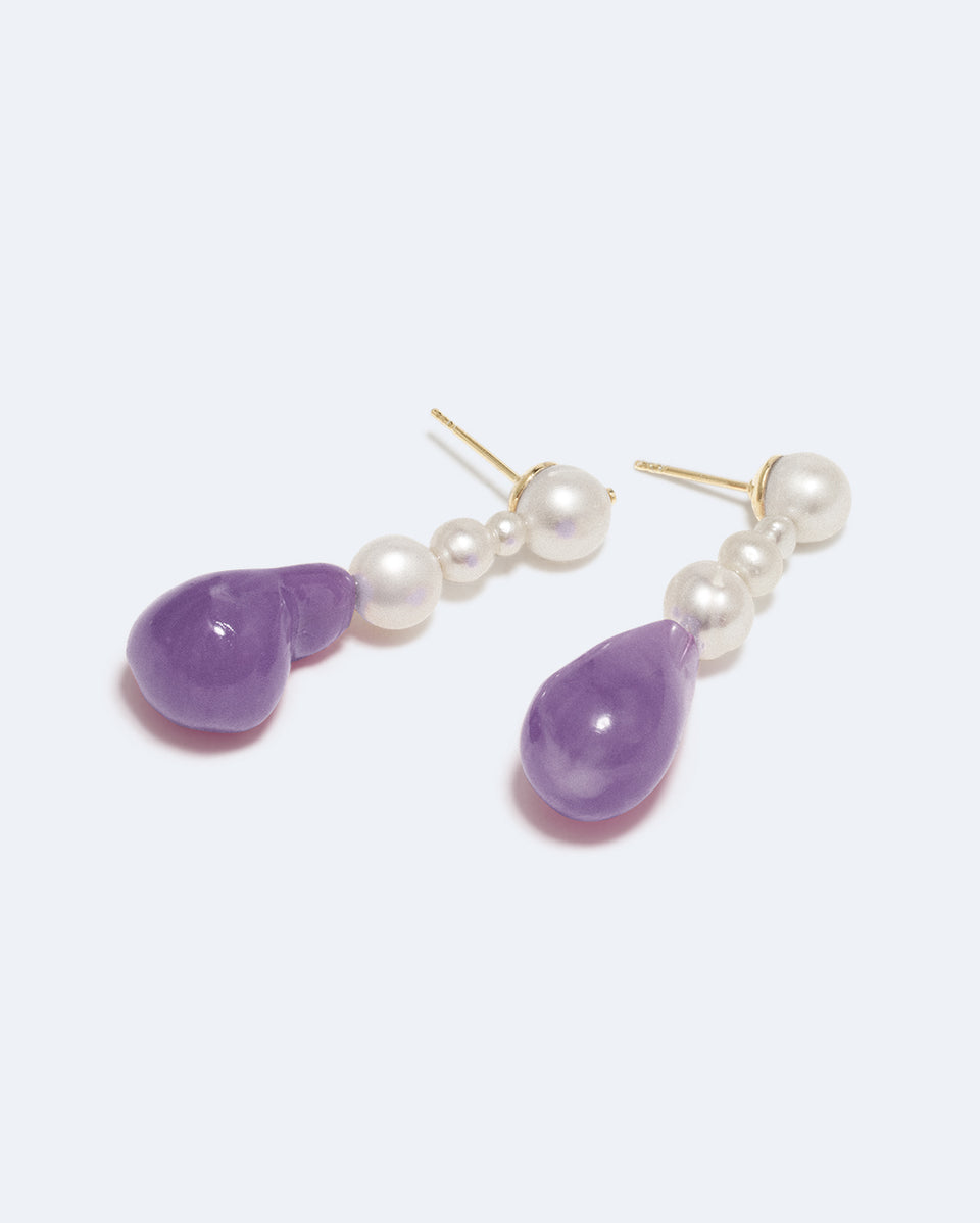 Pluck - Pearl and Lilac Bio Resin Gold Vermeil Earrings