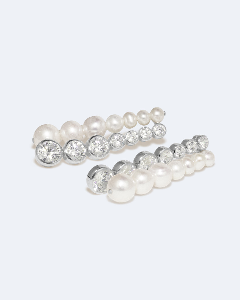 The Mirage - Pearl and Zirconia Recycled Silver Earrings