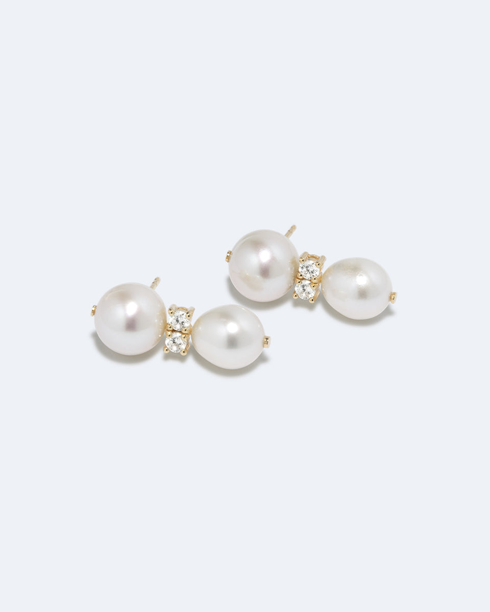 Time Waits for No One - Pearl and Zirconia Recycled Gold Vermeil Earrings