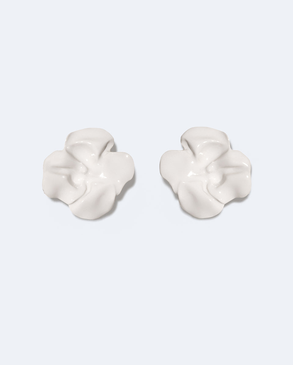 Meringue - White Enamel and Recycled Silver Earrings