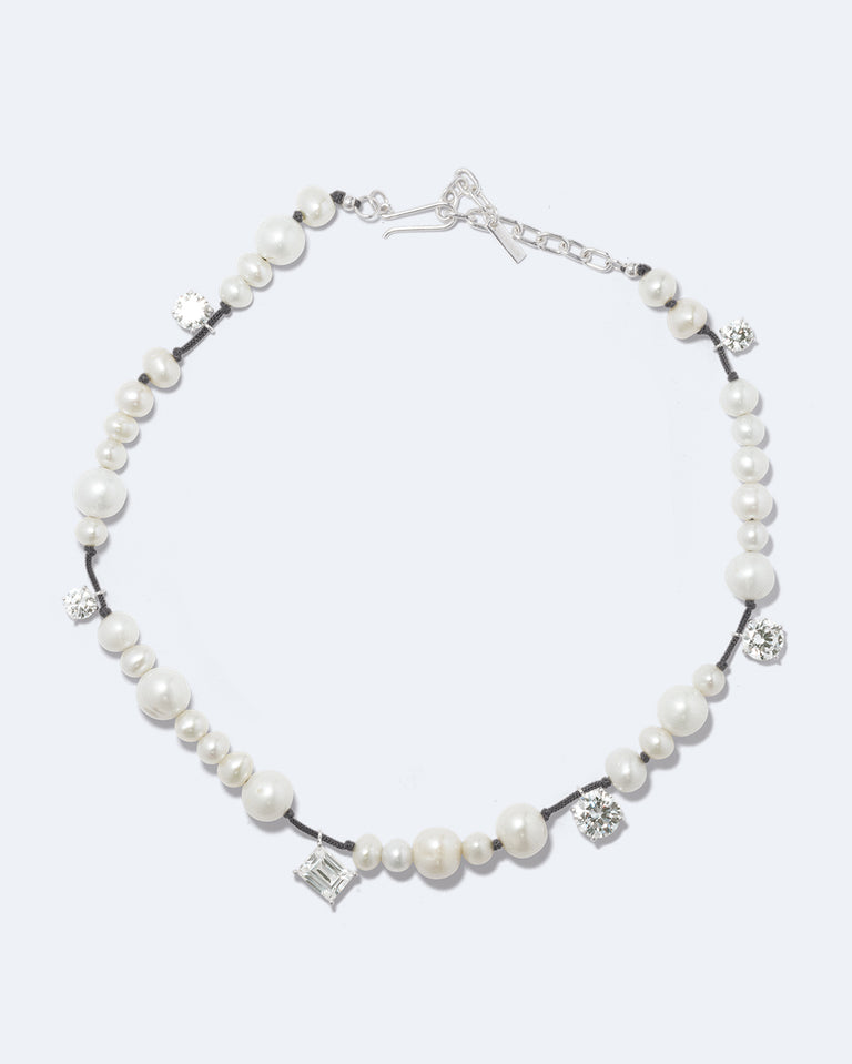 A Series of Minor Disruptions - Pearl and Zirconia Recycled Silver Necklace