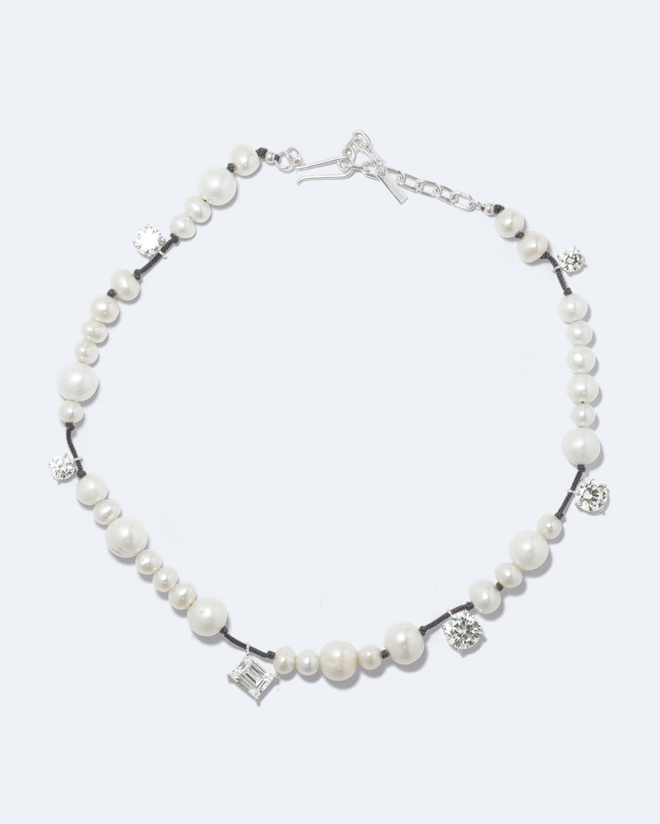 A Series of Minor Disruptions - Pearl and Zirconia Recycled Silver Necklace