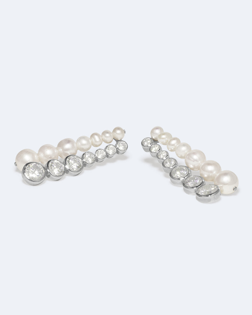 The Mirage - Pearl and Zirconia Recycled Silver Earrings