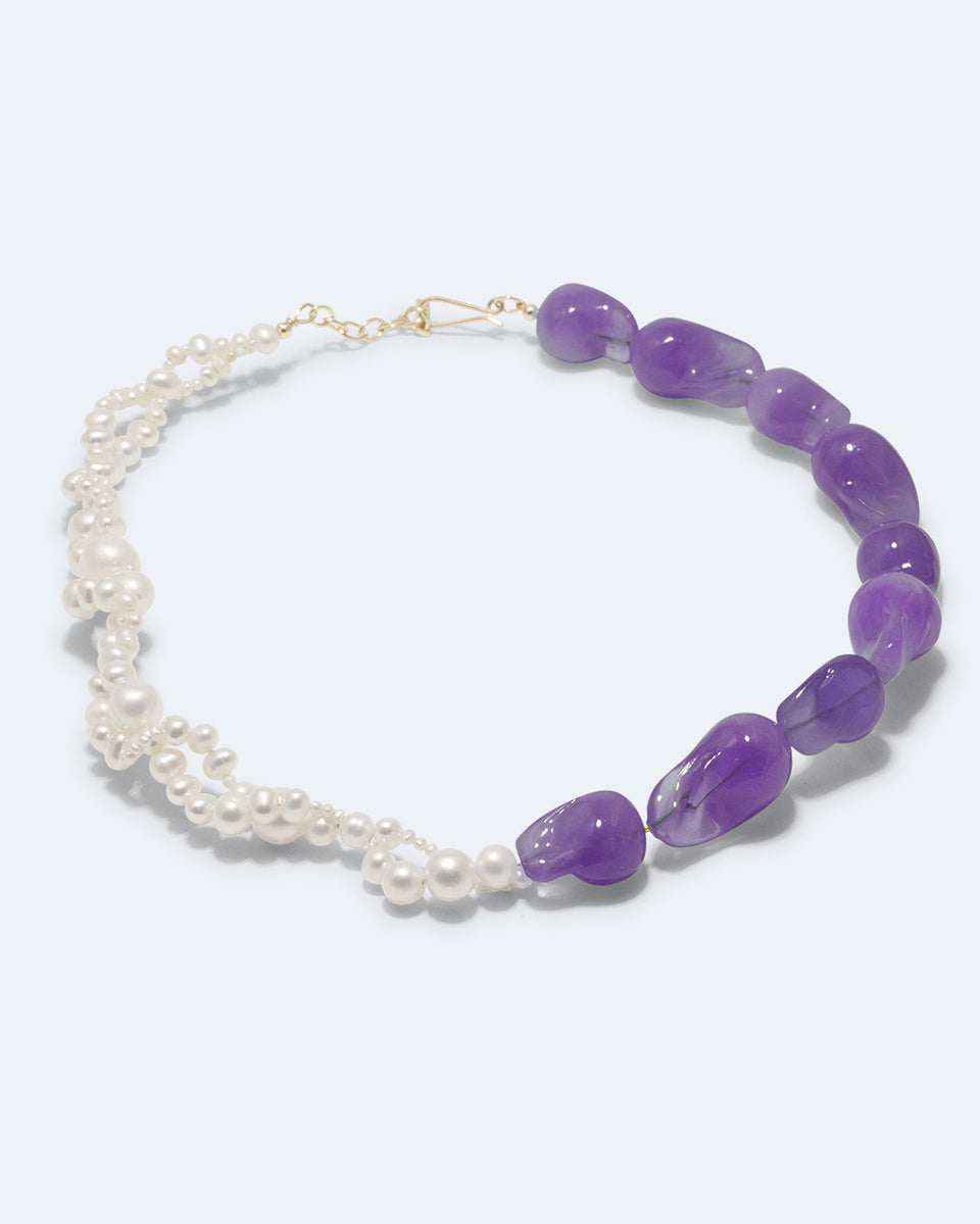 Parade of Possibilities II -  Pearl and Lilac Bio Resin Gold Plated Necklace