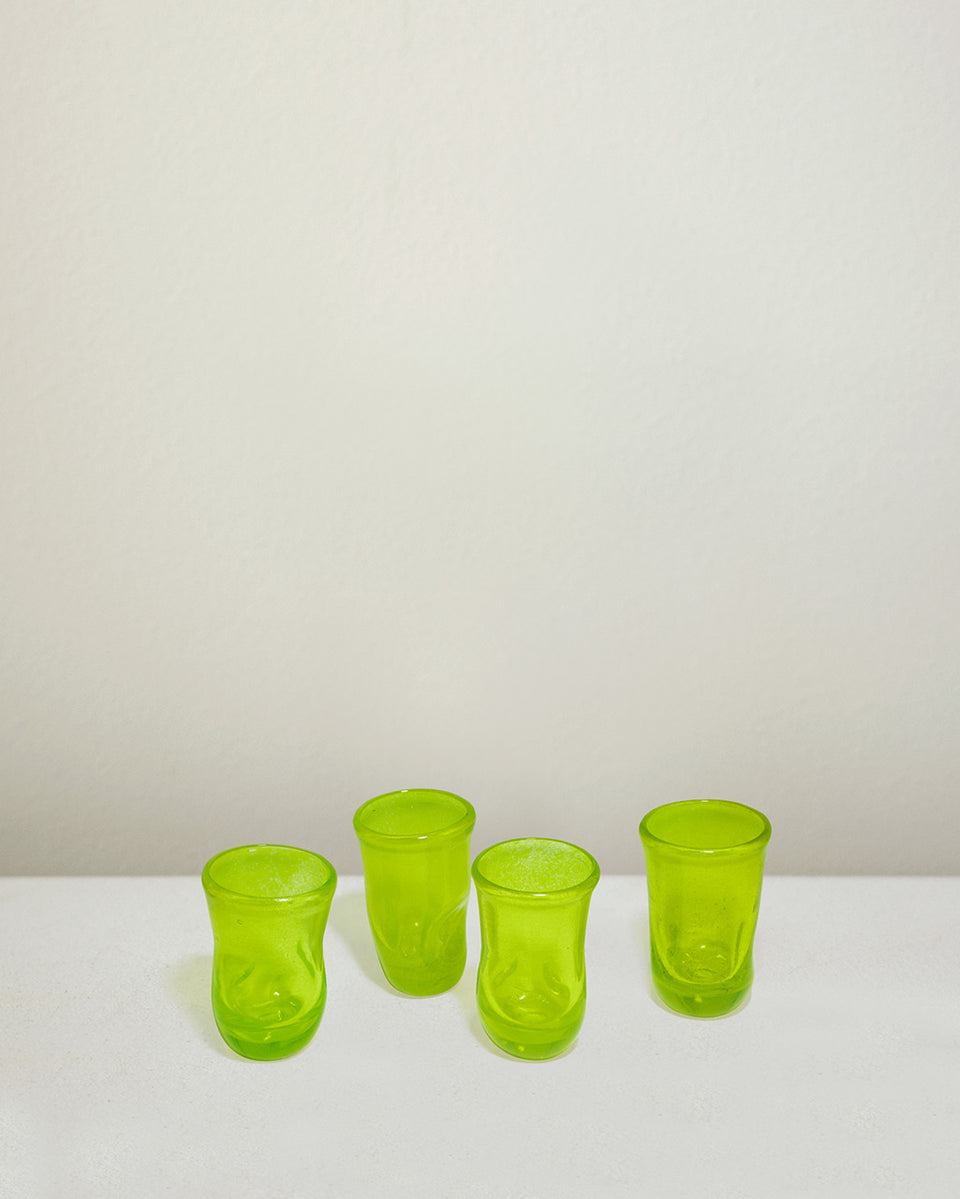 "Notsobig" Thaw - Set of 4 Recycled Tiny Glasses in Acid Green