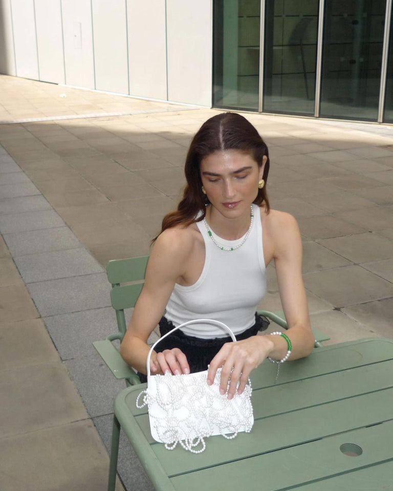 The Pearly Pearl - Pearl and White Recycled Leather Handbag