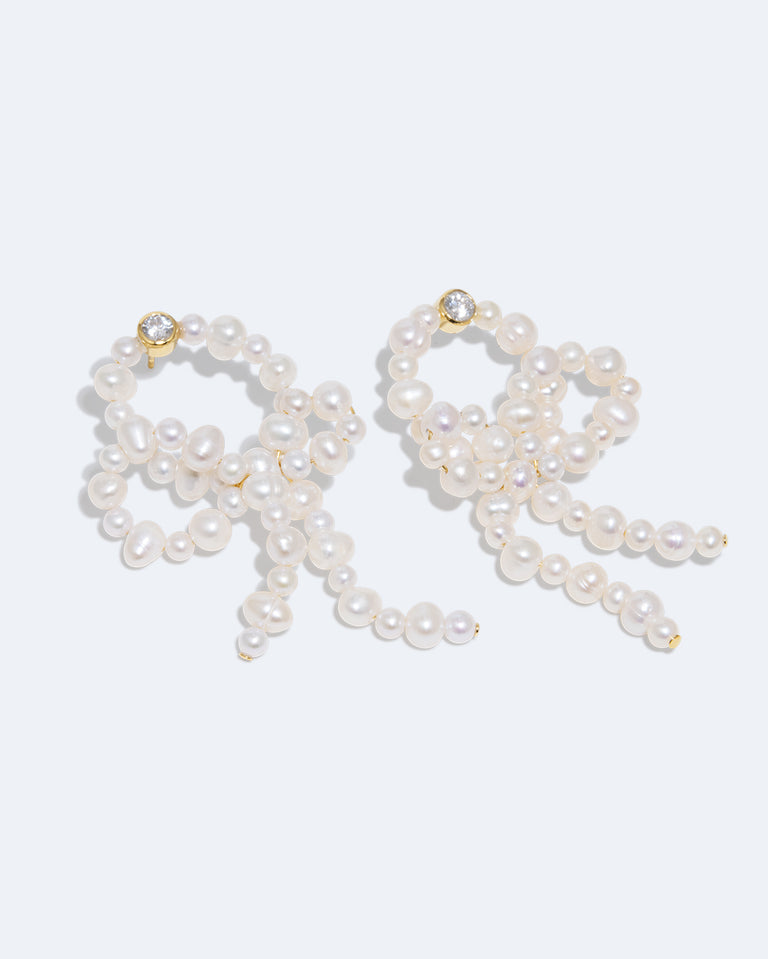 Loop‐the‐Loop - Pearl and Zirconia Gold Vermeil Earrings