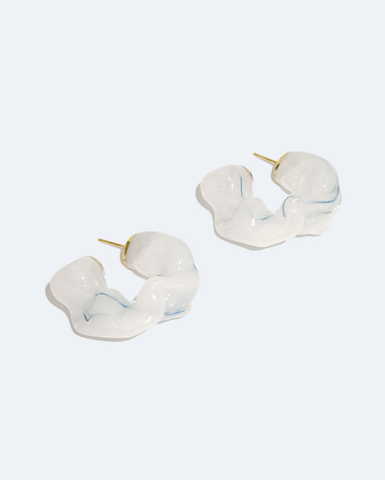 Ruffle - Thread in Pearlescent White Bio Resin and Recycled Gold Vermeil Earrings