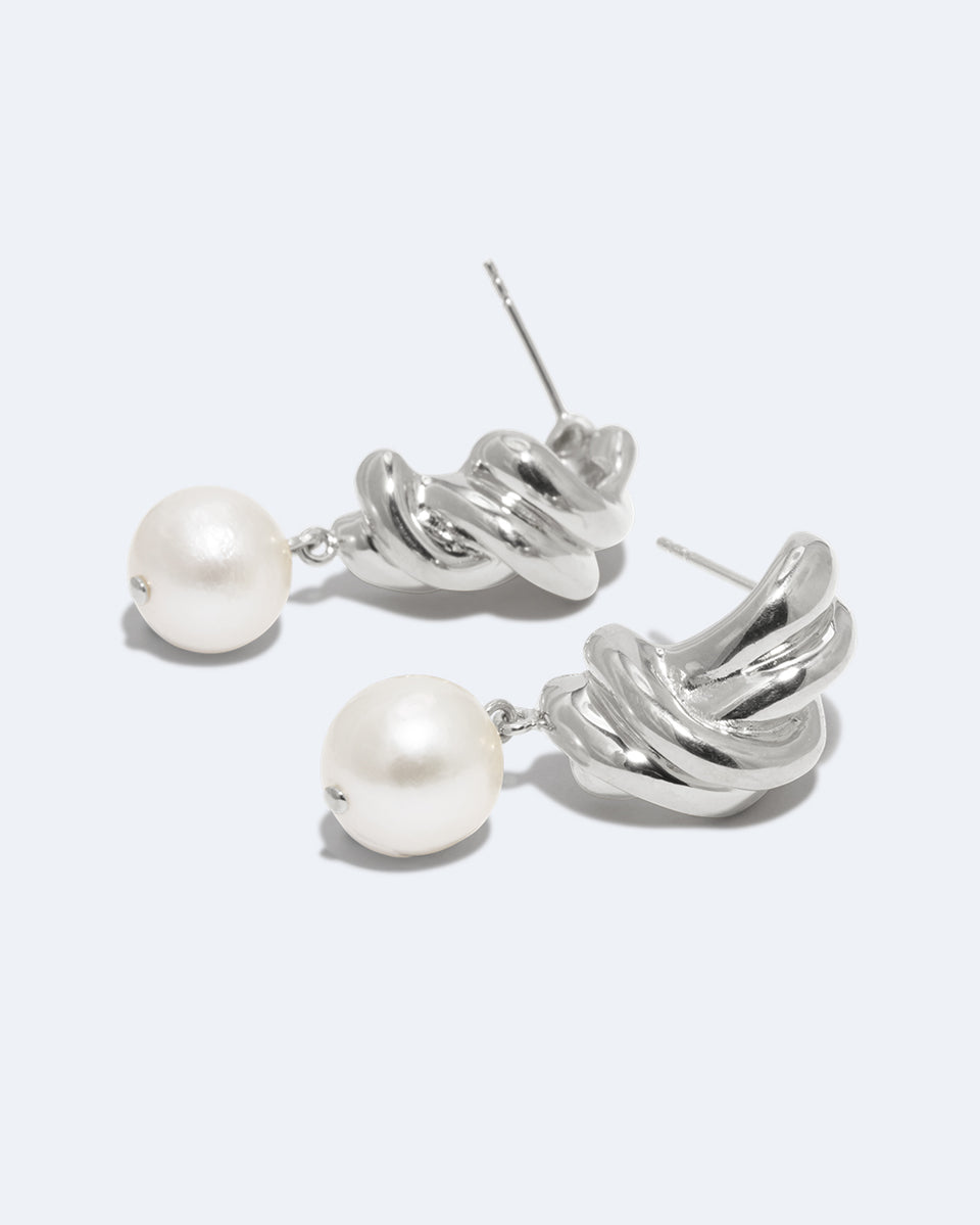 Something Borrowed From the Sea - Pearl and Recycled Silver Earrings