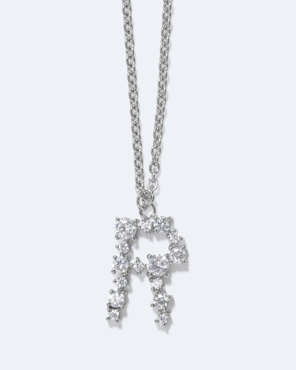 Glitchy R - Cubic Zirconia and Rhodium Plated Pendant