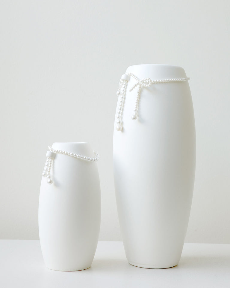 Where Time Thins - Medium Vase In Matte White w/ Faux Pearl