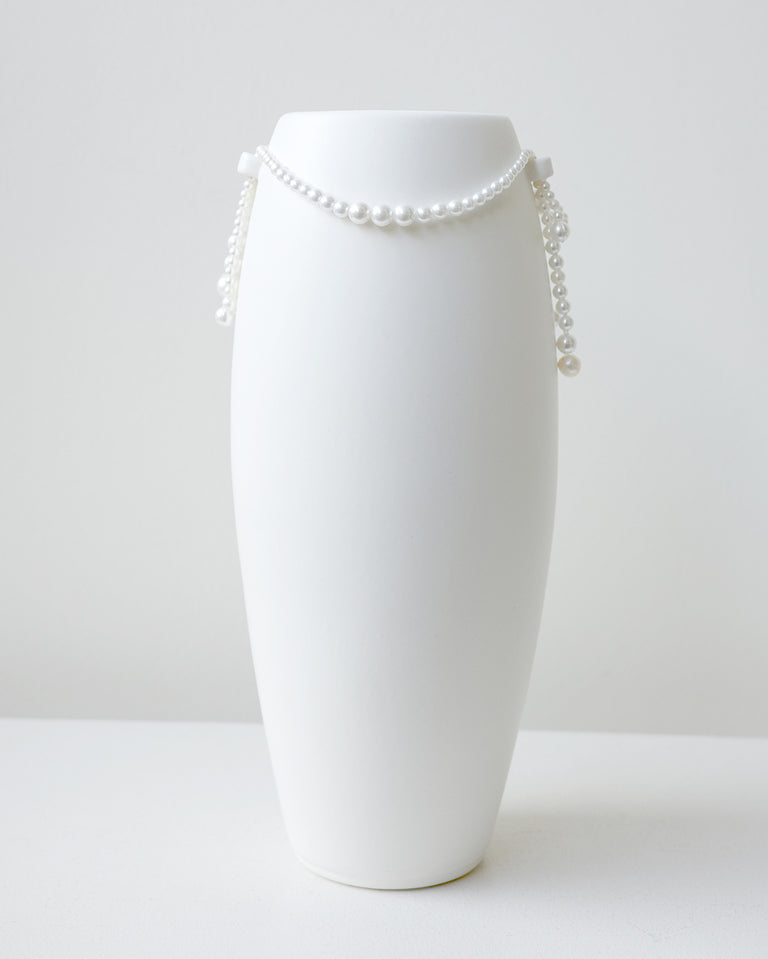 Where Time Thins - Medium Vase In Matte White w/ Faux Pearl