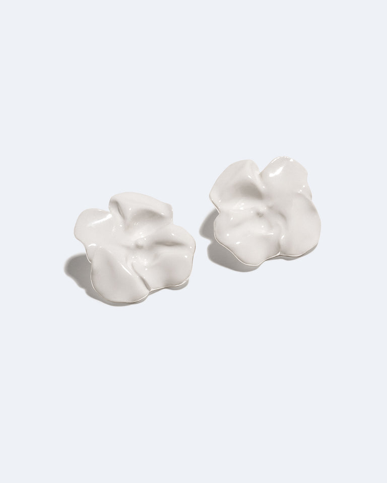Meringue - White Enamel and Recycled Silver Earrings