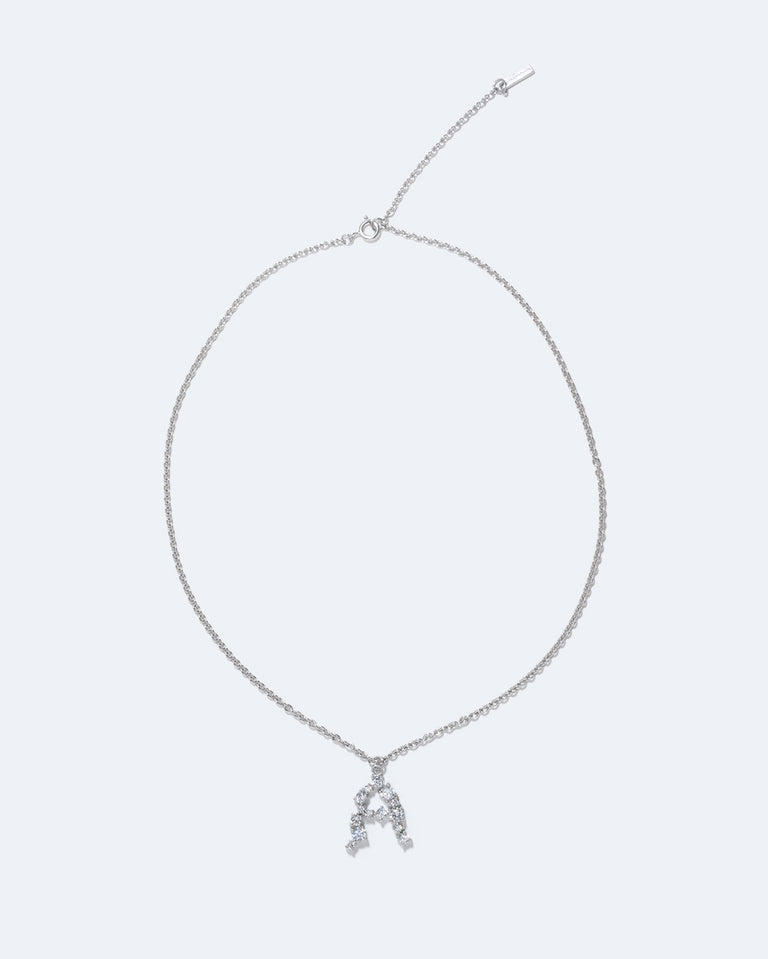 Glitchy A - Cubic Zirconia and Rhodium Plated Pendant