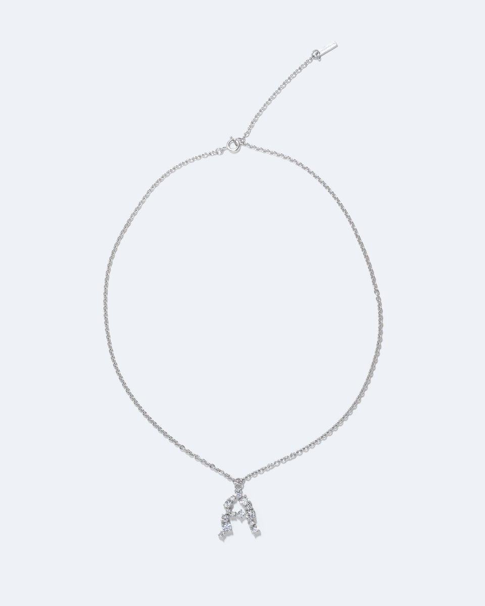 Glitchy A - Cubic Zirconia and Rhodium Plated Pendant