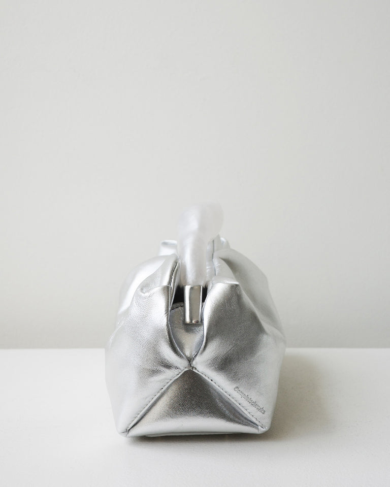 The Lunchbox - Pearlescent White Resin and Silver Leather Clutch Bag