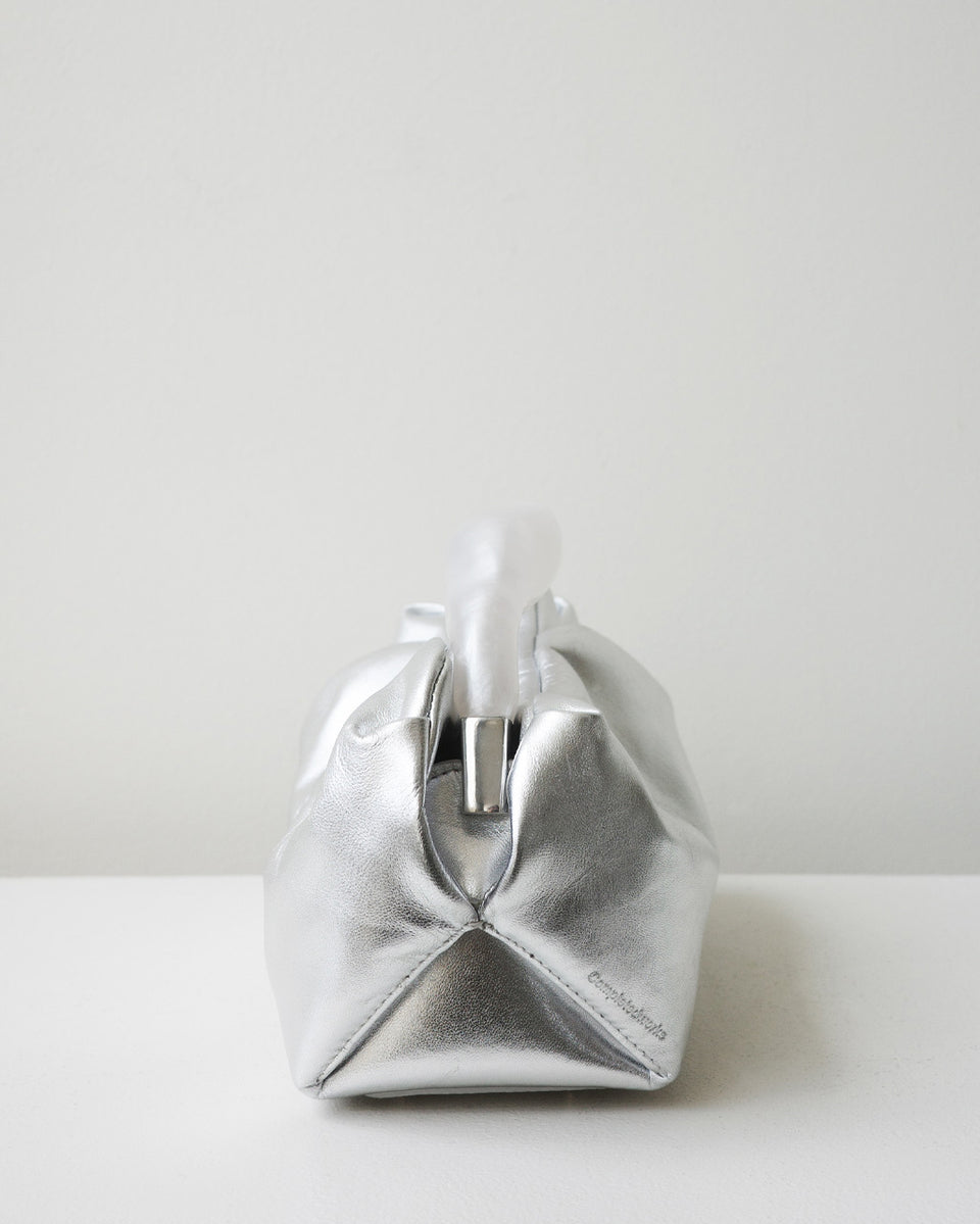 The Lunchbox - Pearlescent White Resin and Silver Leather Clutch Bag