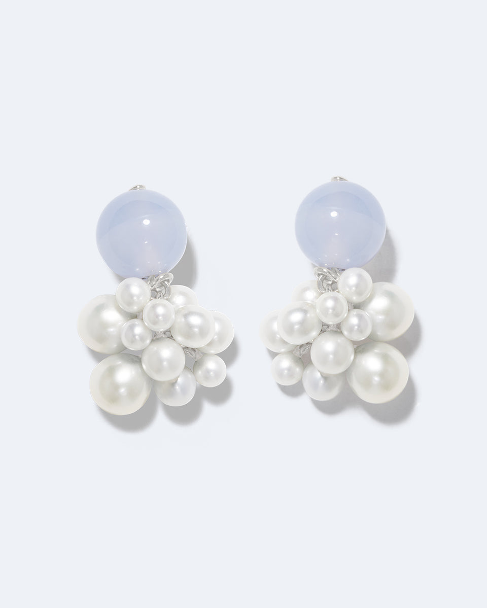 Till The Stars Wane - Pearl and Blue Lace Agate Recycled Silver Earrings