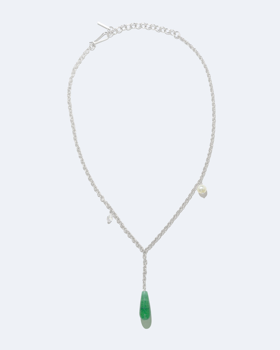 The Depths of Time - Pearl, Green Chalcedony and Zirconia Sterling Silver Necklace