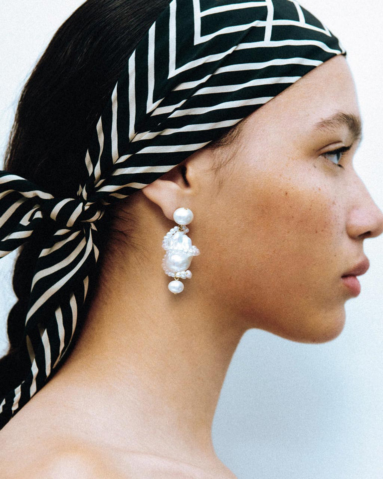 Carvings  - Pearl and Recycled Gold Vermeil Earrings