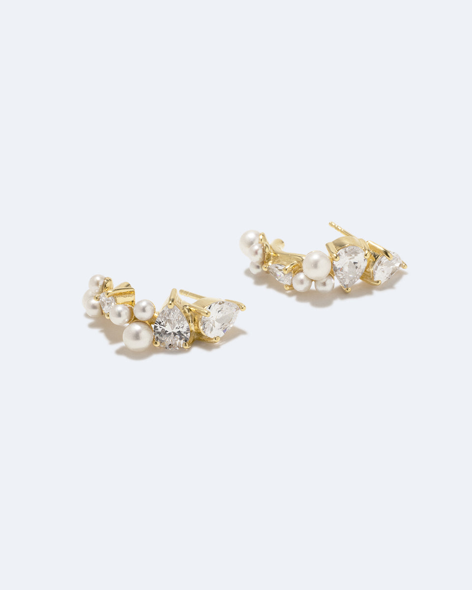 Chasing Shadows - Pearl and Zirconia Recycled Gold Vermeil Earrings