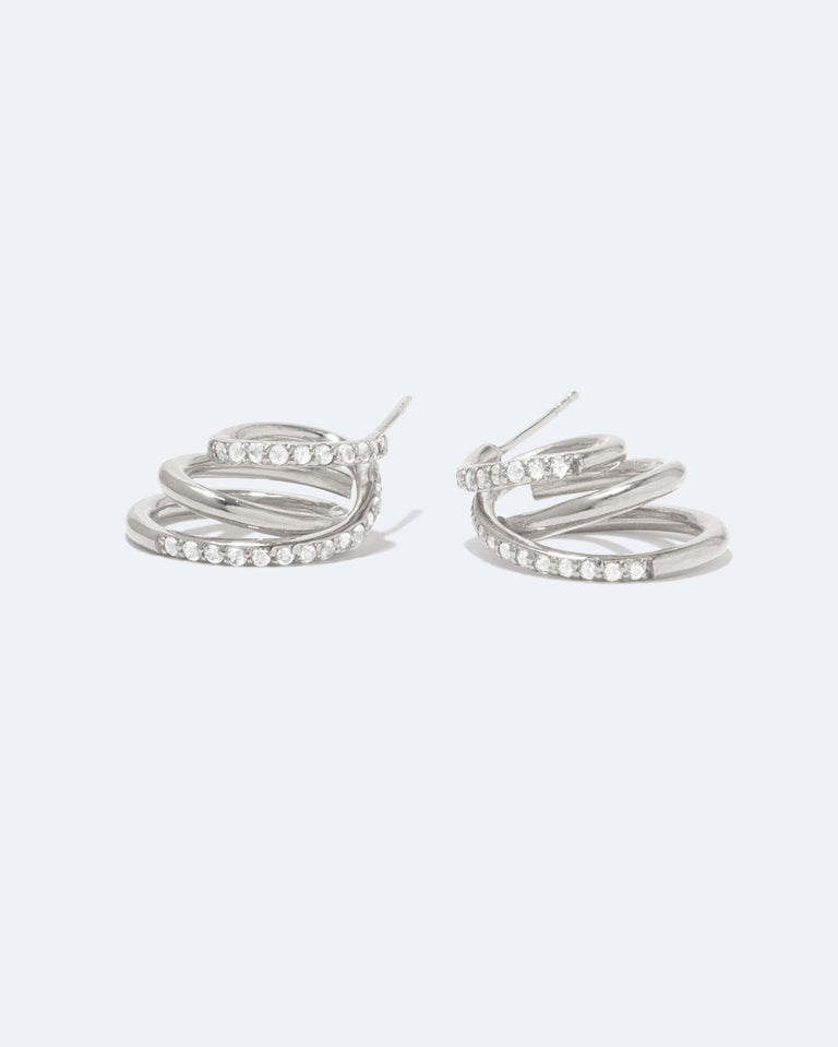 Flow - White Topaz and Platinum Plated Sterling Silver Earrings
