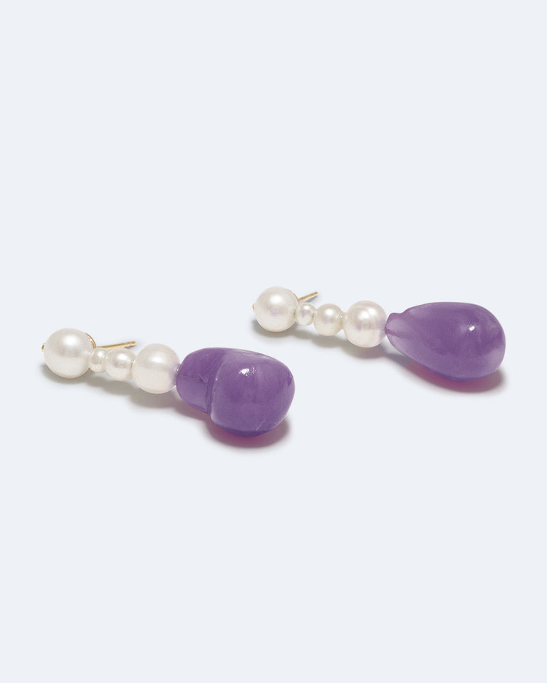 Pluck - Pearl and Lilac Bio Resin Gold Vermeil Earrings