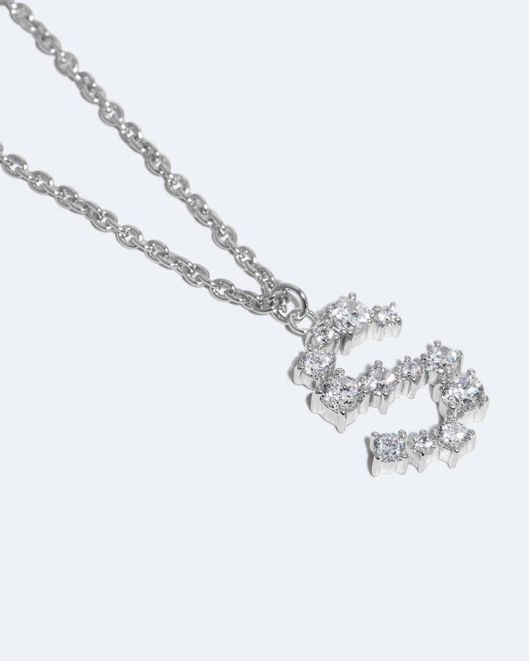 Glitchy S - Cubic Zirconia and Rhodium Plated Pendant