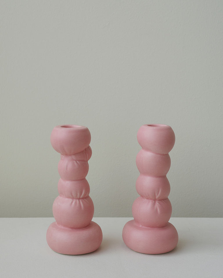 Misfits - Set of 2 Candlesticks in Matte Pink