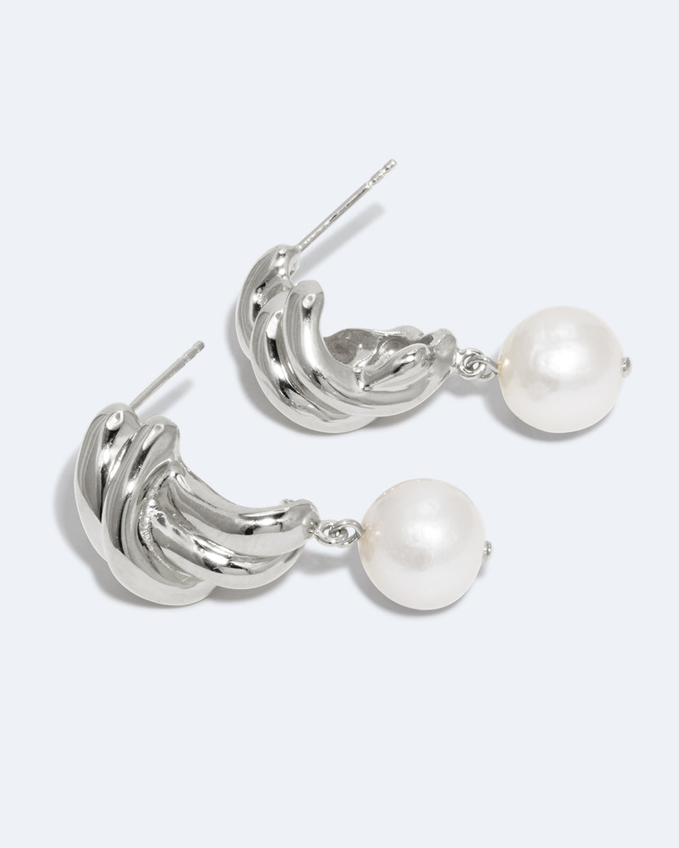 Something Borrowed From the Sea - Pearl and Recycled Silver Earrings